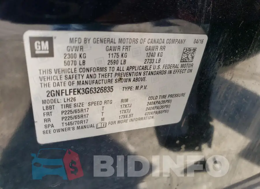 2GNFLFEK3G6326835 Photo# 14