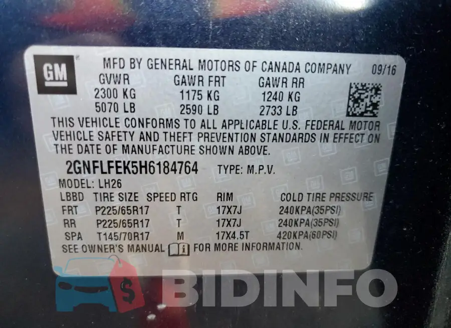 2GNFLFEK5H6184764 Photo# 12