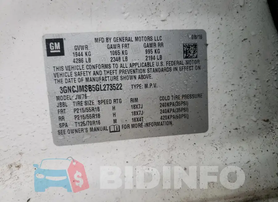 3GNCJMSB5GL273522 Photo# 13