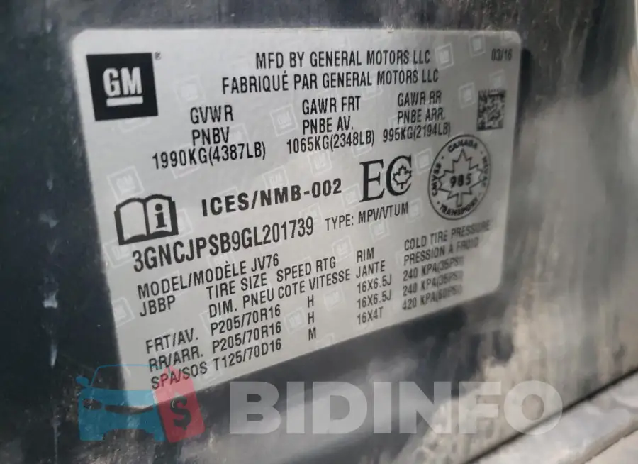 3GNCJPSB9GL201739 Photo# 12