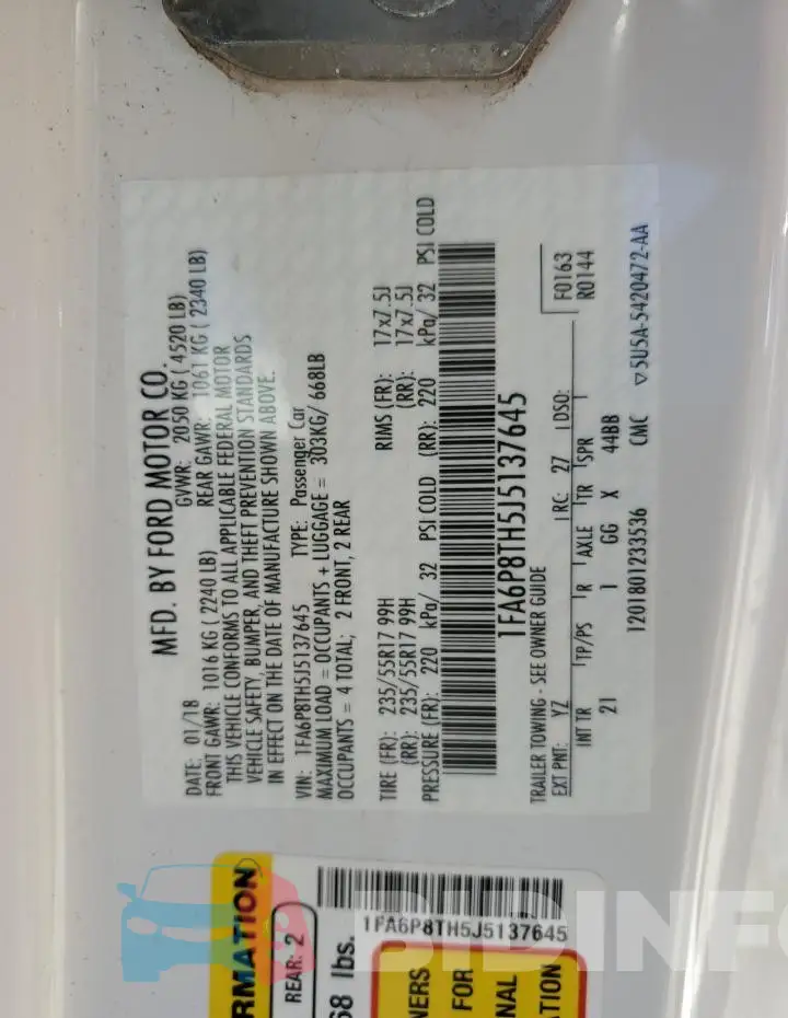 1FA6P8TH5J5137645 Photo# 13