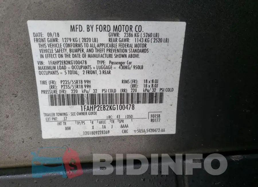 1FAHP2E82KG100478 Photo# 12