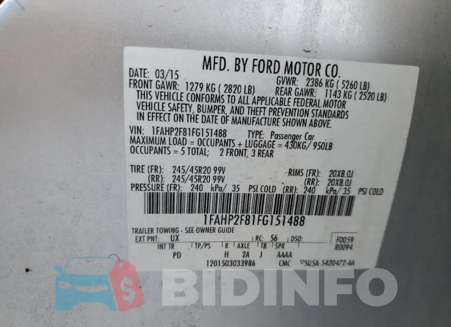 1FAHP2F81FG151488 Photo# 12