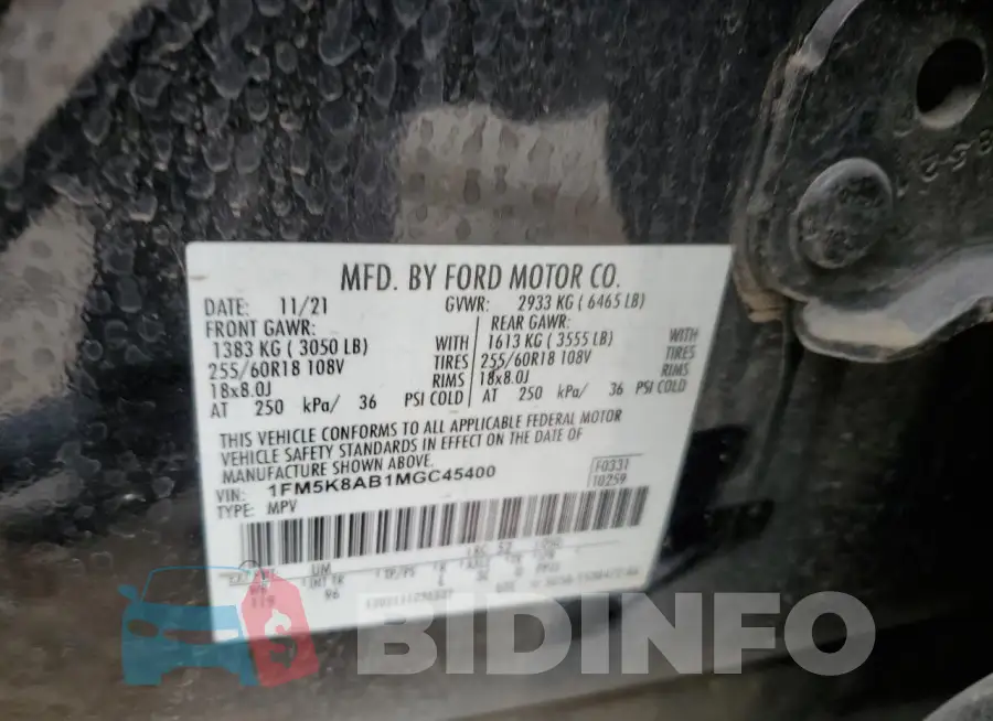 1FM5K8AB1MGC45400 Photo# 13