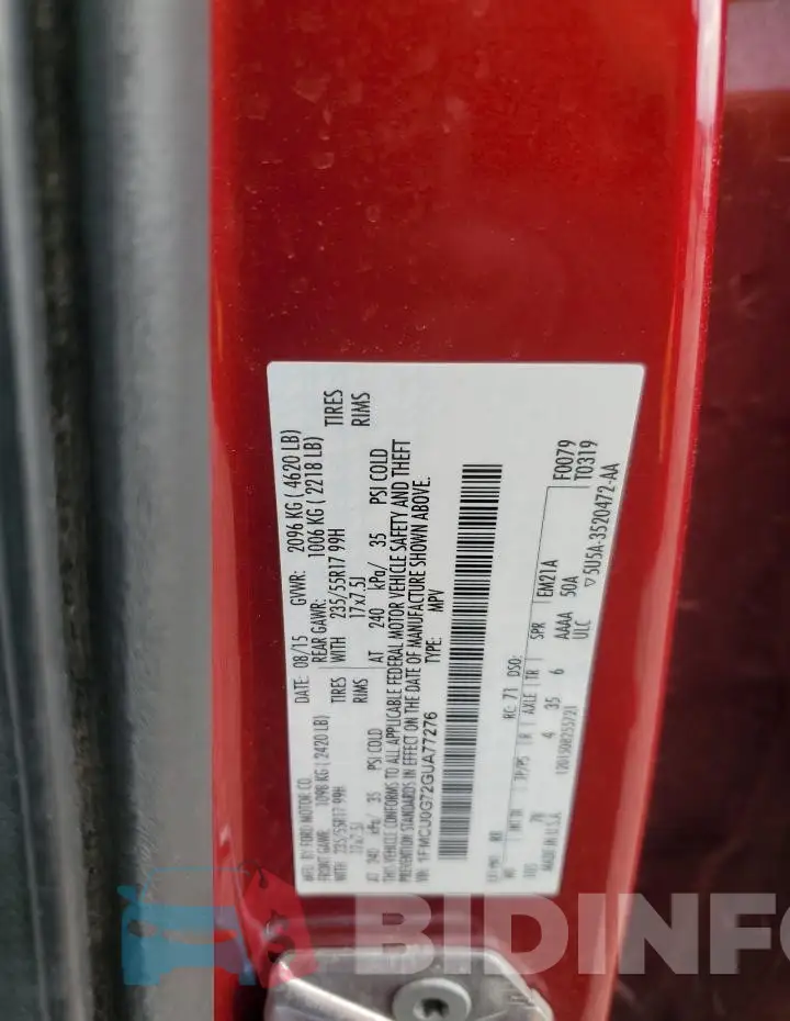 1FMCU0G72GUA77276 Photo# 13