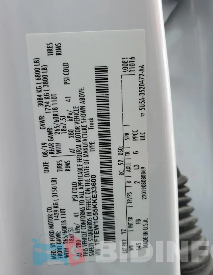 1FTEW1C55KKE33600 Photo# 12