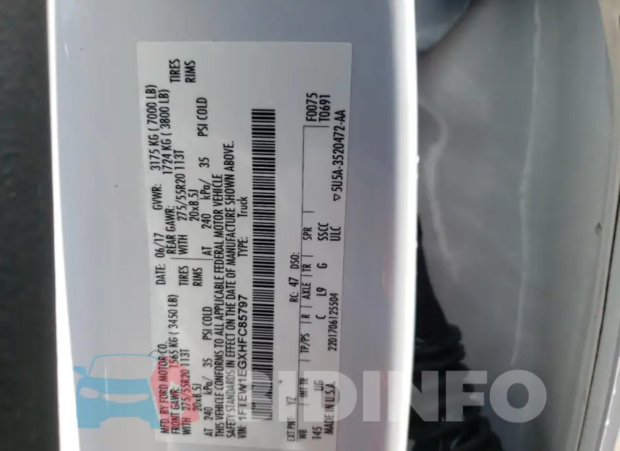 1FTEW1EGXHFC85797 Photo# 12
