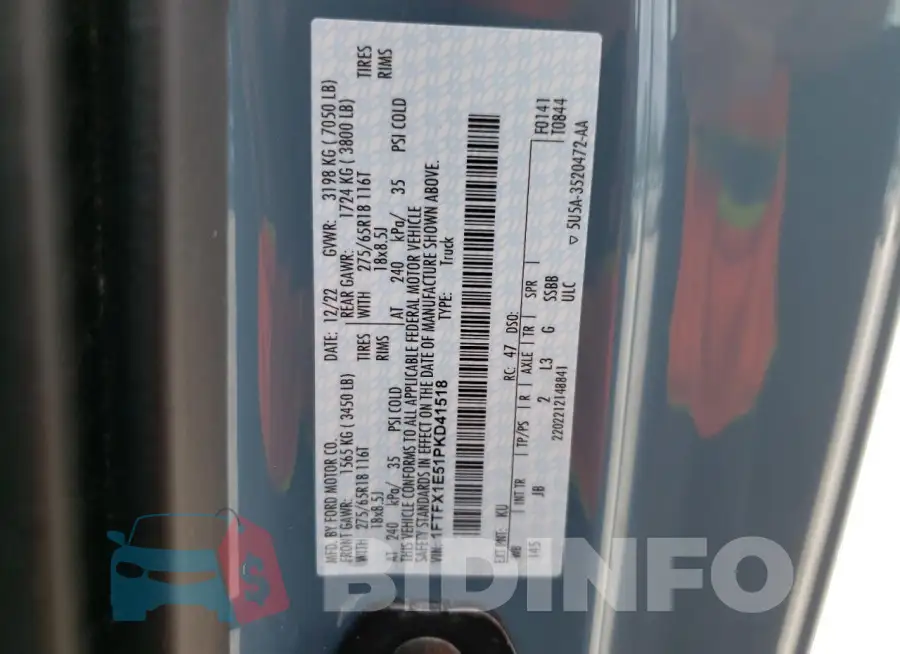 1FTFX1E51PKD41518 Photo# 12