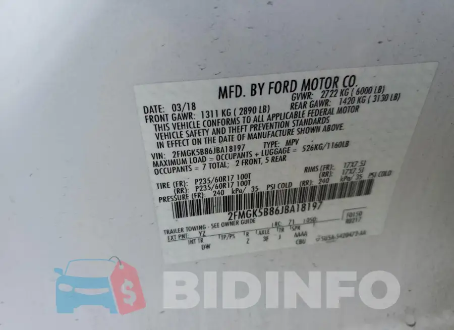 2FMGK5B86JBA18197 Photo# 14