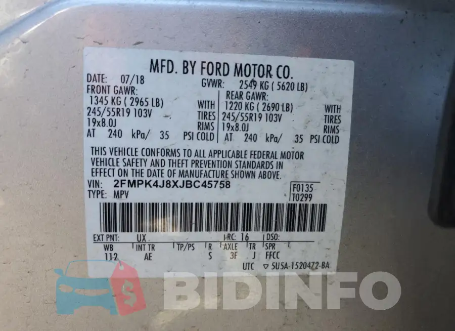 2FMPK4J8XJBC45758 Photo# 14