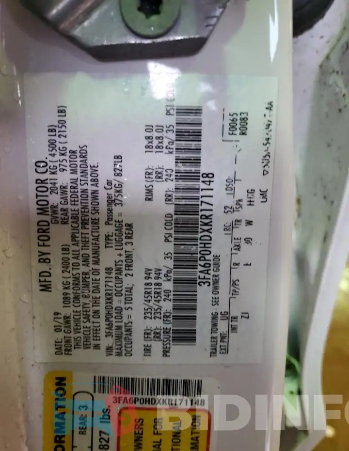 3FA6P0HDXKR171148 Photo# 12
