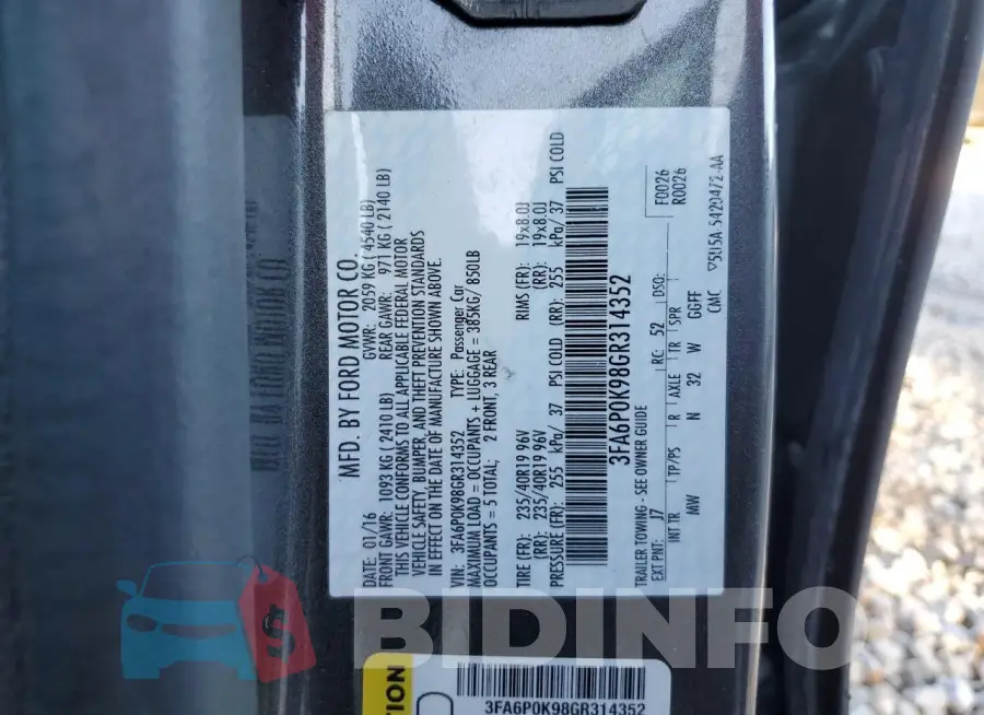 3FA6P0K98GR314352 Photo# 13