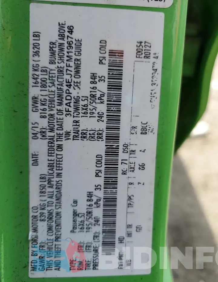 3FADP4EJ7FM196746 Photo# 13