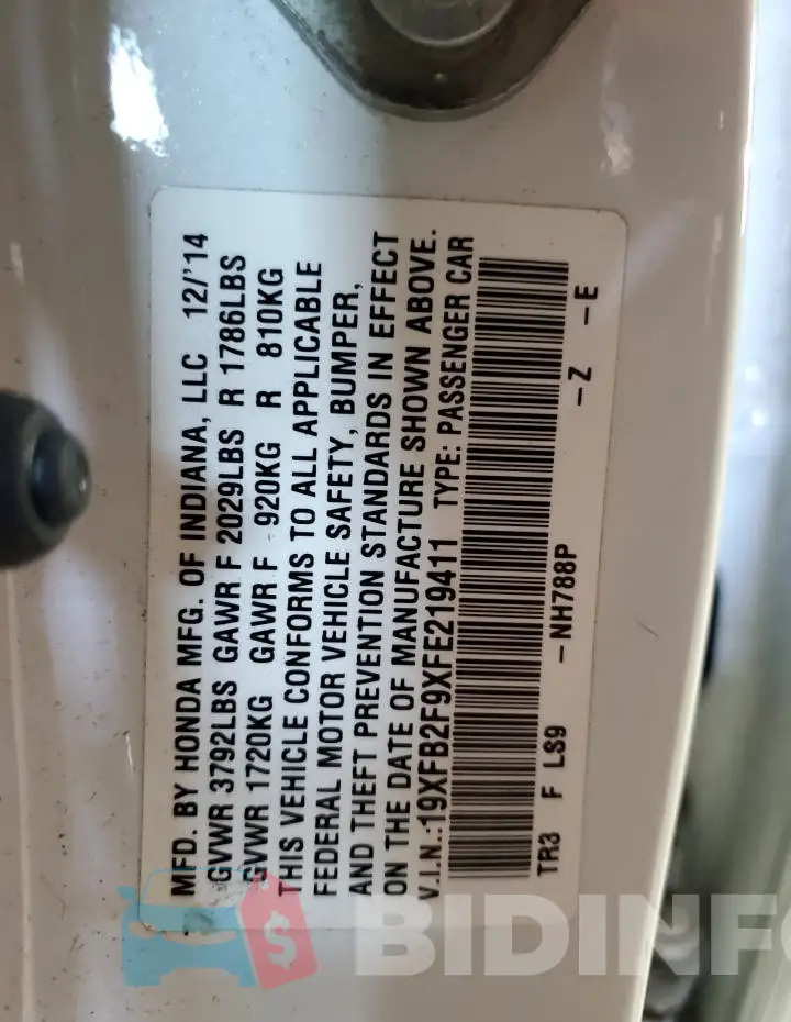19XFB2F9XFE219411 Photo# 12