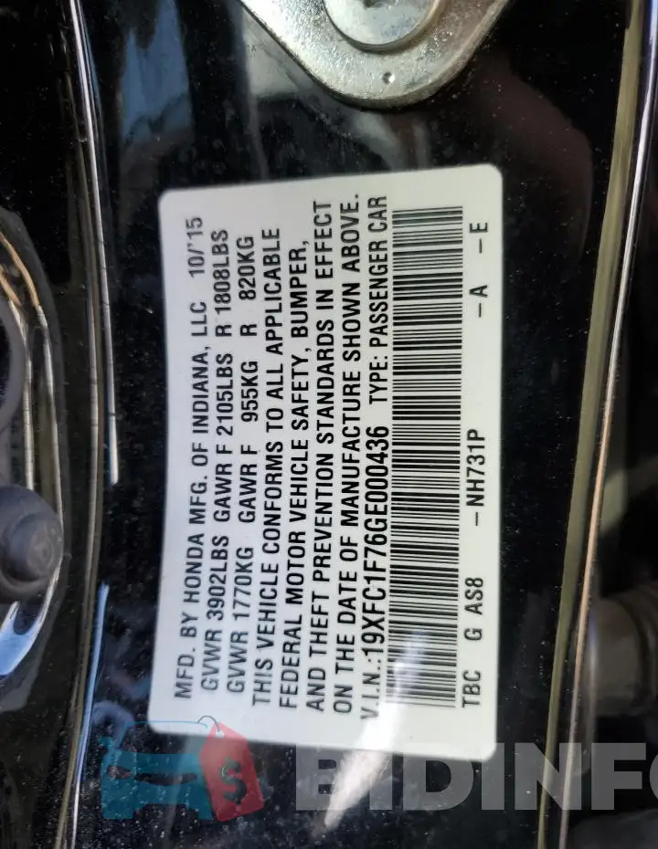 19XFC1F76GE000436 Photo# 12