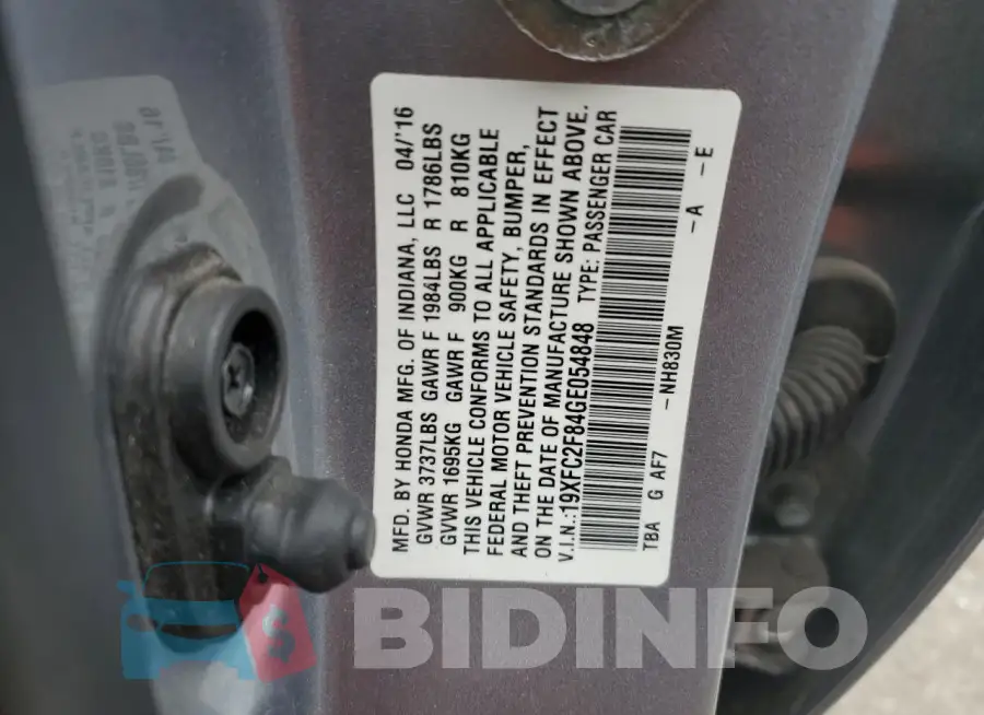 19XFC2F84GE054848 Photo# 12