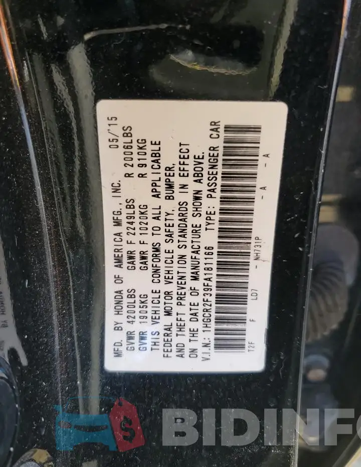 1HGCR2F39FA181166 Photo# 13