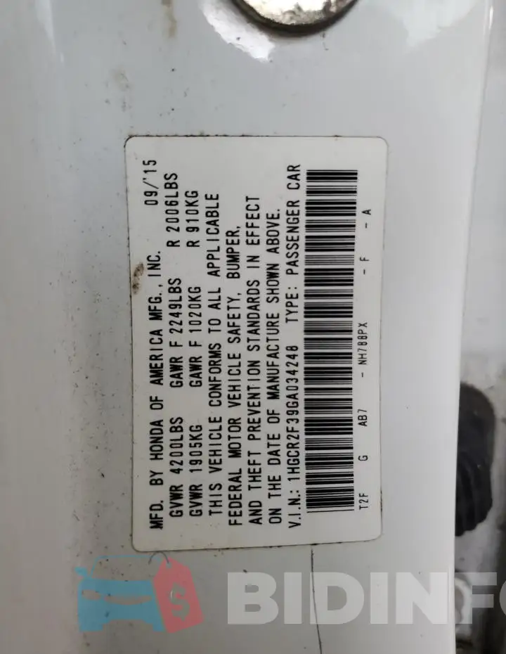 1HGCR2F39GA034248 Photo# 13
