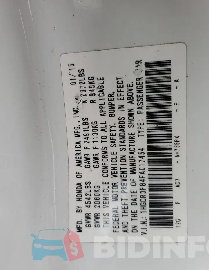 1HGCR3F84FA017454 Photo# 12