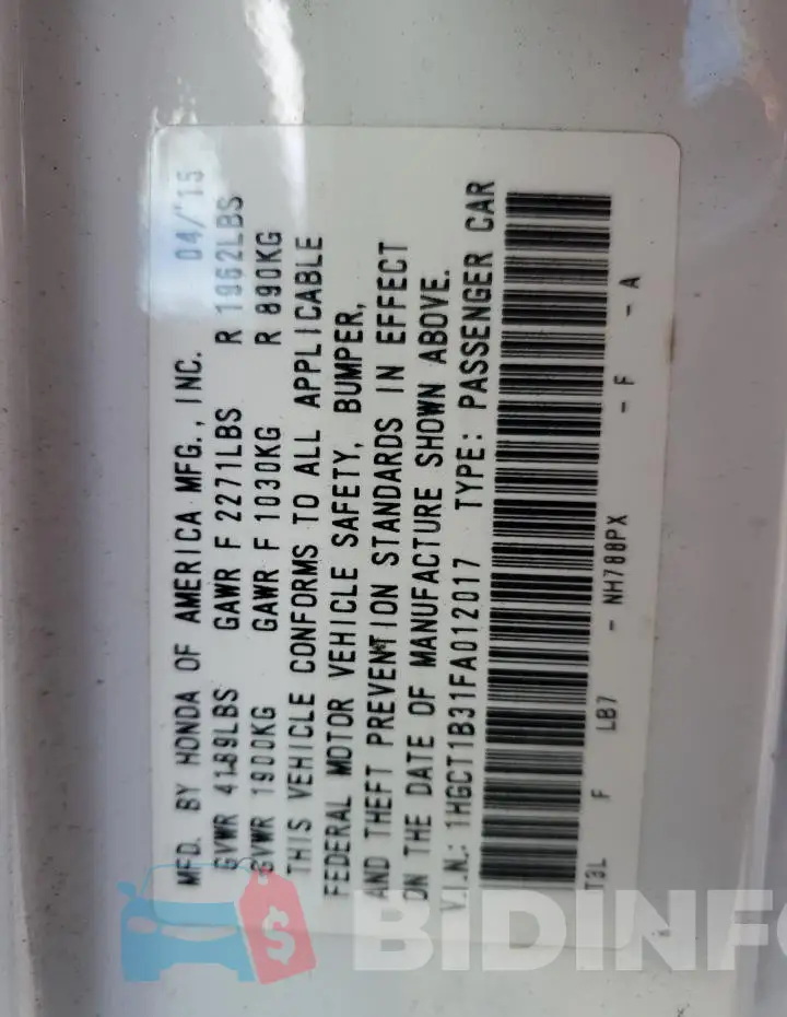 1HGCT1B31FA012017 Photo# 13