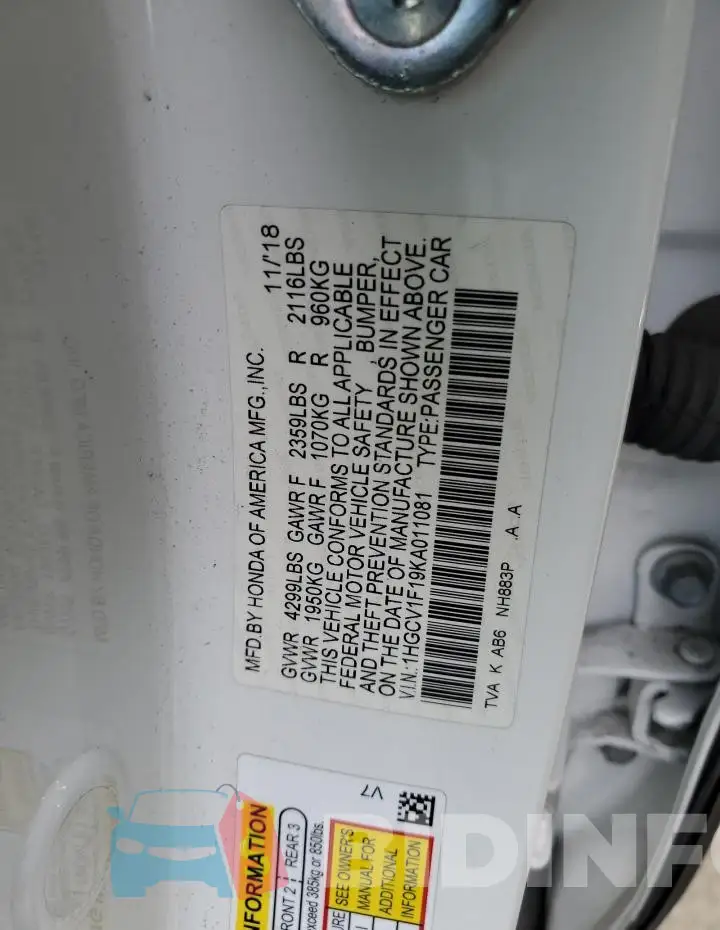 1HGCV1F19KA011081 Photo# 12