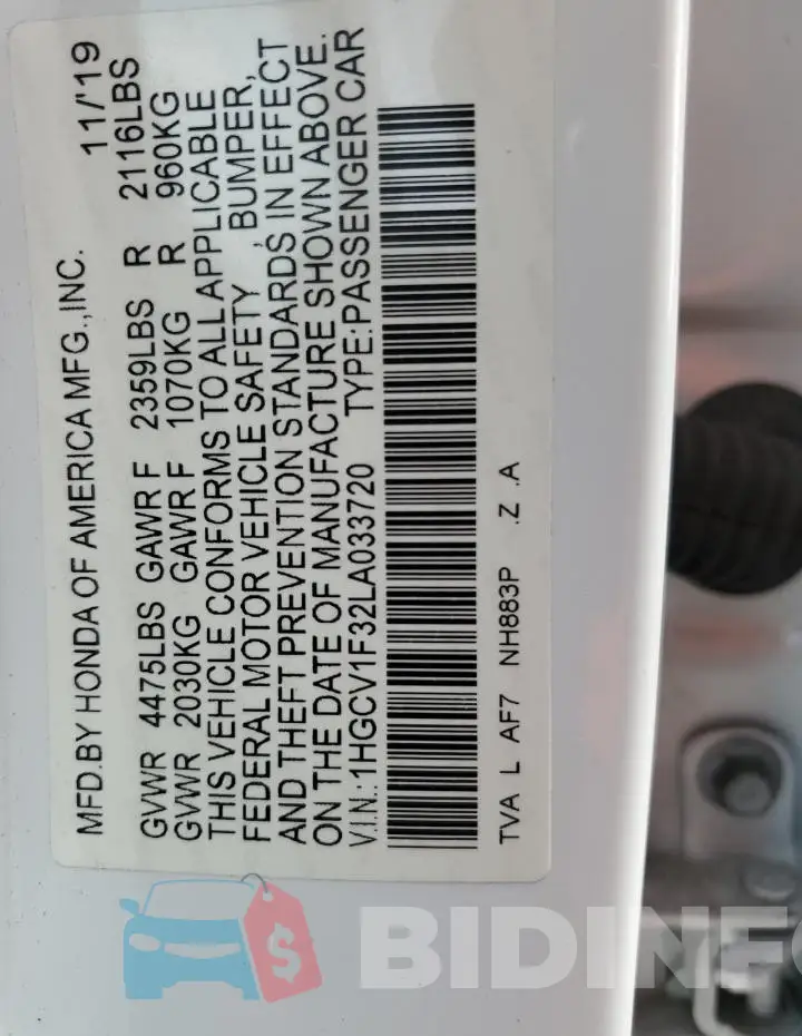 1HGCV1F32LA033720 Photo# 12