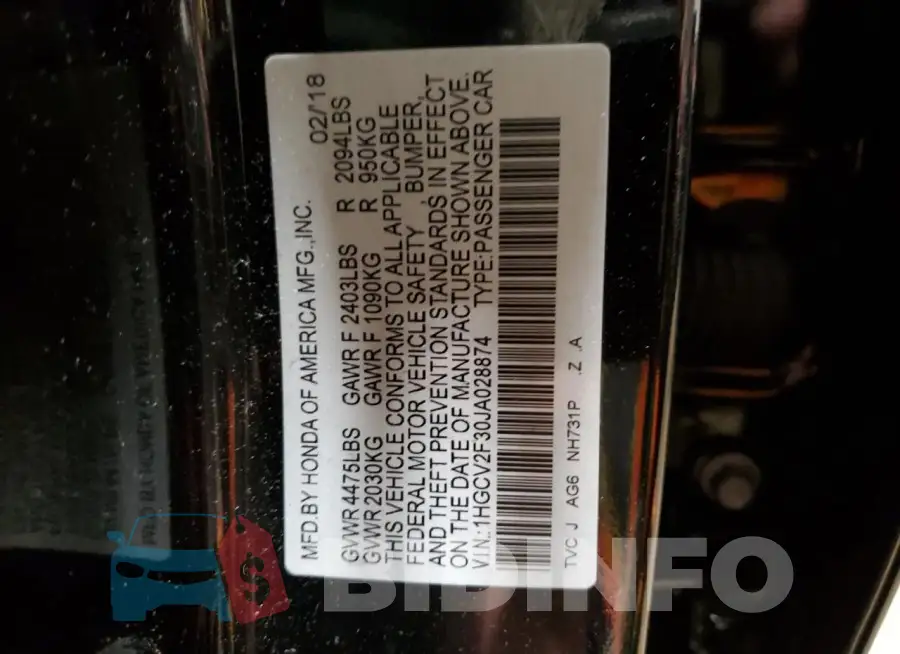 1HGCV2F30JA028874 Photo# 13