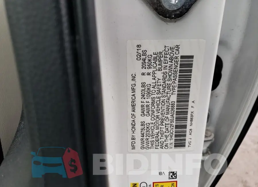 1HGCV2F50JA026883 Photo# 12