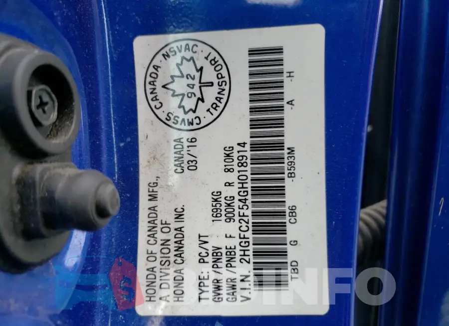 2HGFC2F54GH018914 Photo# 13