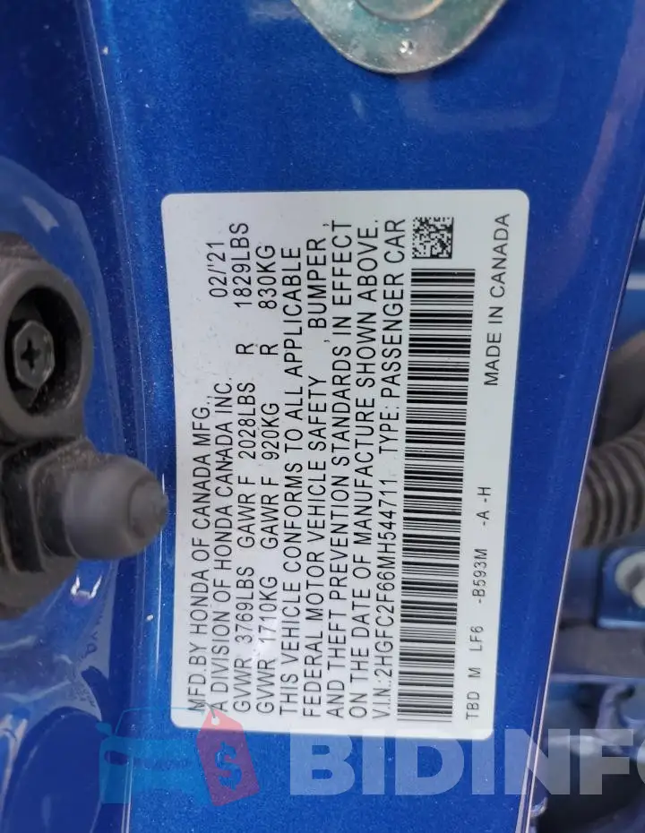 2HGFC2F66MH544711 Photo# 12