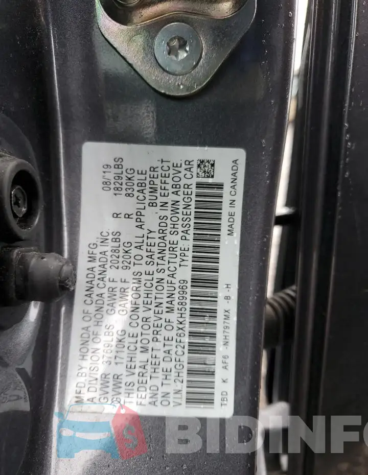 2HGFC2F6XKH589969 Photo# 12