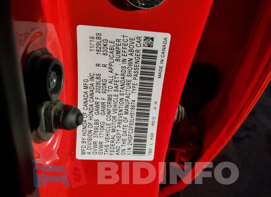 2HGFC2F83LH518874 Photo# 12