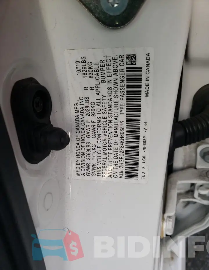 2HGFC2F84KH606816 Photo# 13