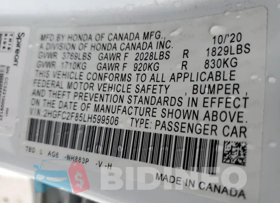 2HGFC2F85LH599506 Photo# 12