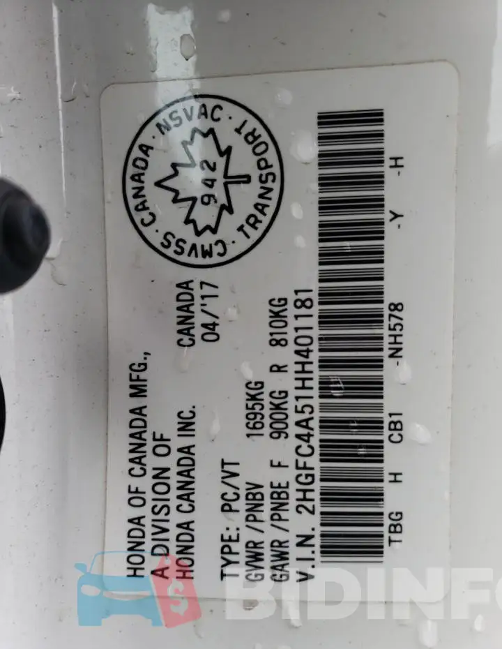 2HGFC4A51HH401181 Photo# 12