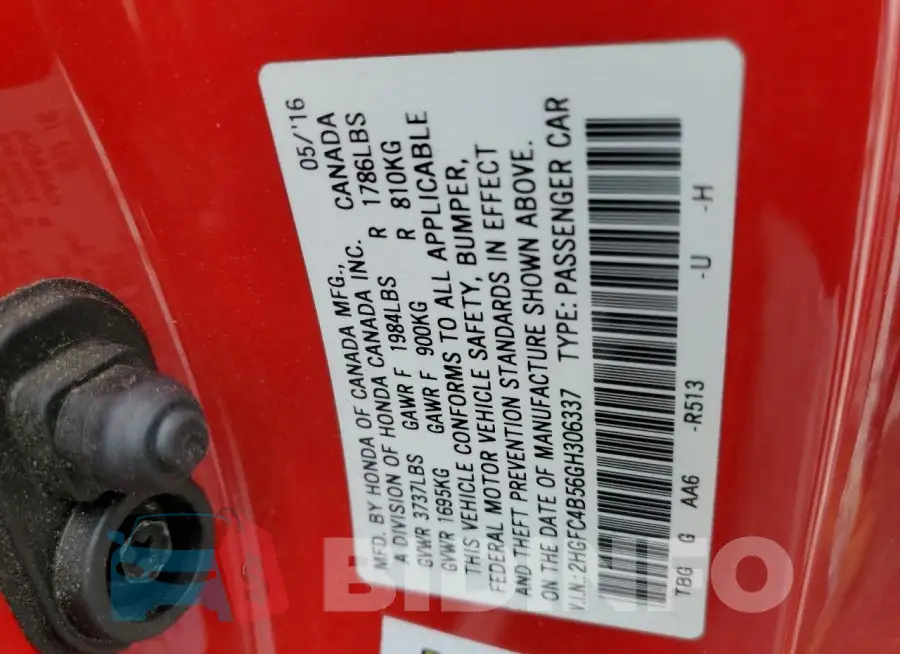 2HGFC4B56GH306337 Photo# 12