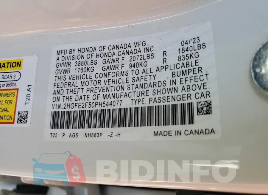 2HGFE2F50PH544077 Photo# 13