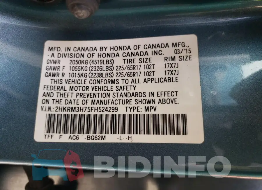 2HKRM3H75FH524299 Photo# 13