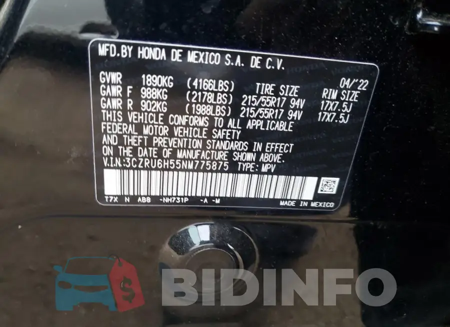 3CZRU6H55NM775875 Photo# 13