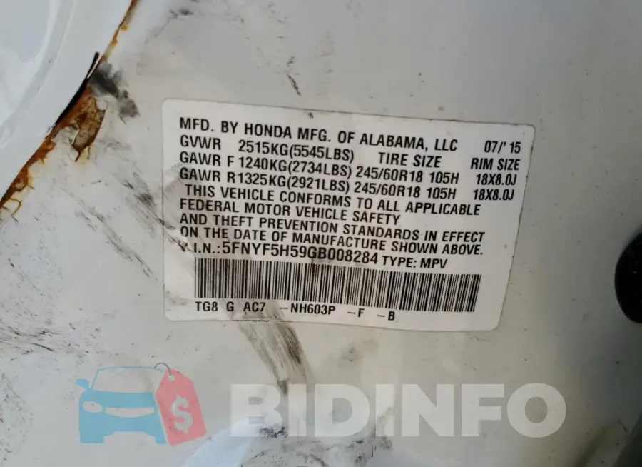5FNYF5H59GB008284 Photo# 12