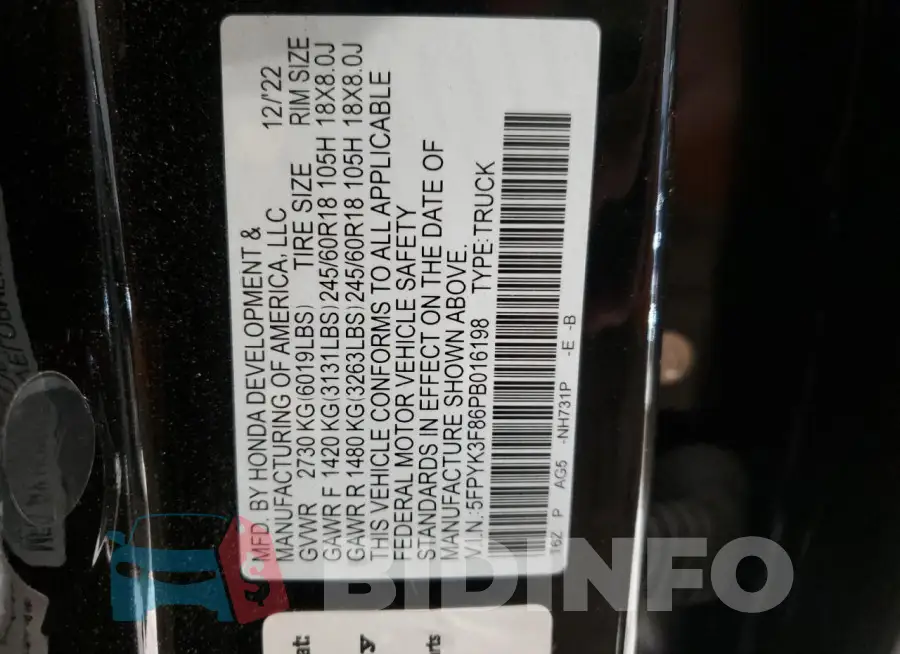 5FPYK3F86PB016198 Photo# 12