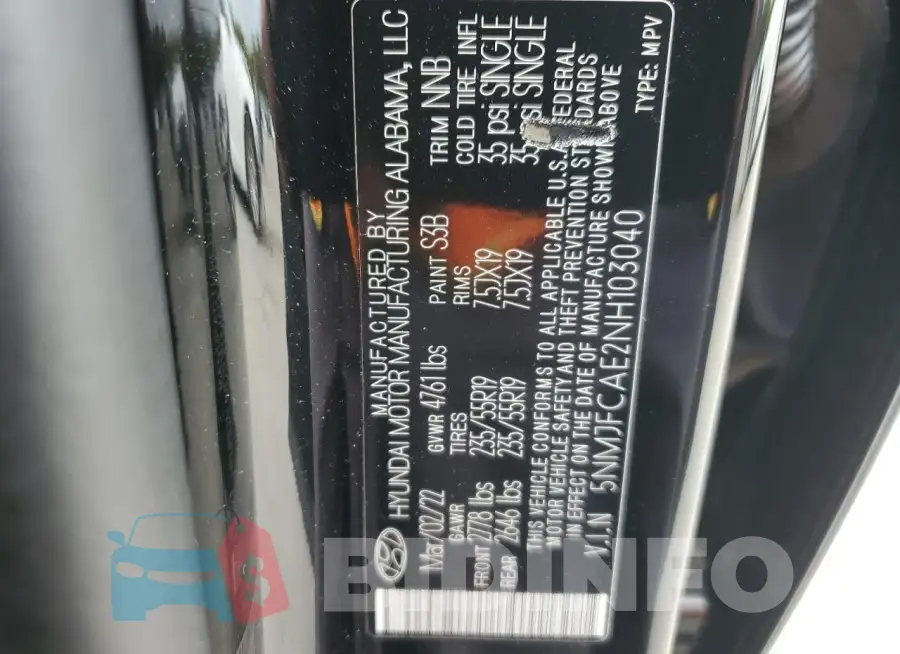 5NMJFCAE2NH103040 Photo# 12