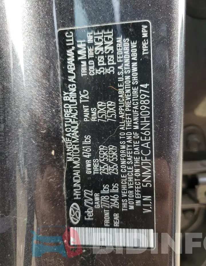 5NMJFCAE6NH098974 Photo# 12