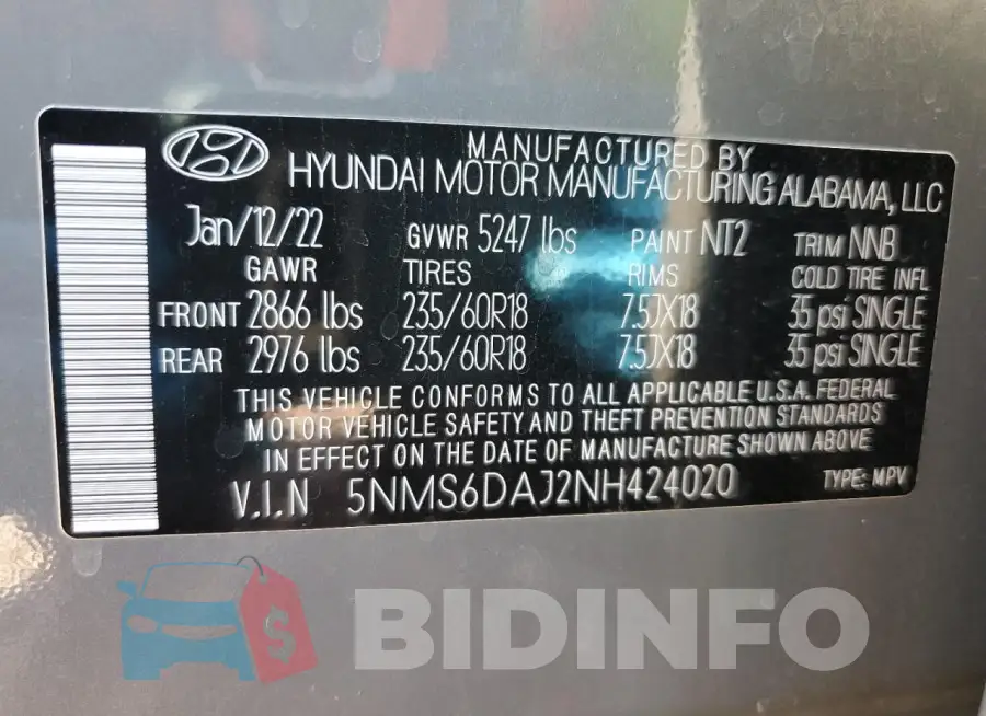5NMS6DAJ2NH424020 Photo# 13