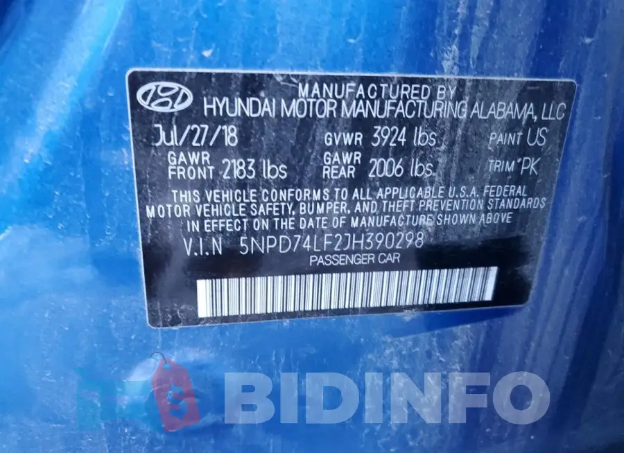 5NPD74LF2JH390298 Photo# 12