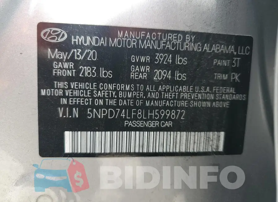 5NPD74LF8LH599872 Photo# 12