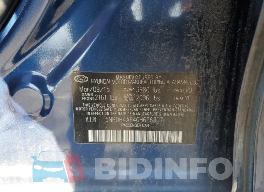 5NPDH4AE4GH656307 Photo# 12