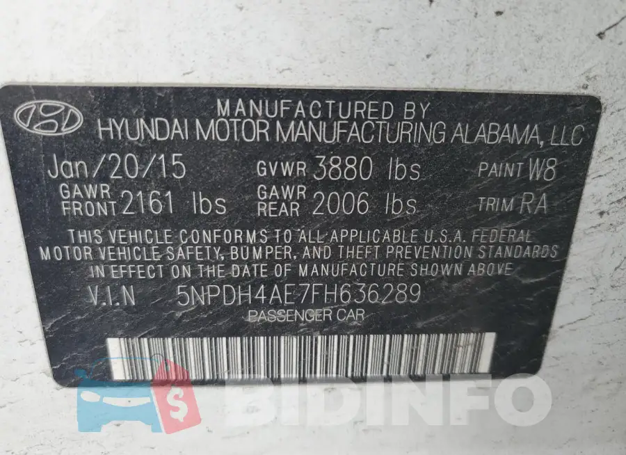 5NPDH4AE7FH636289 Photo# 12