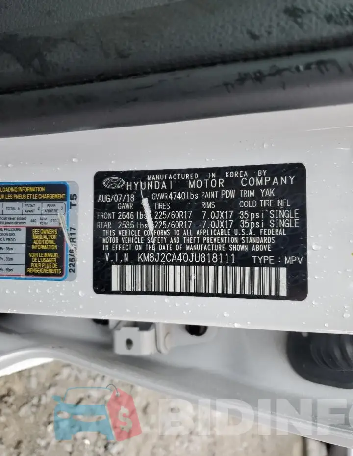 KM8J2CA40JU818111 Photo# 13