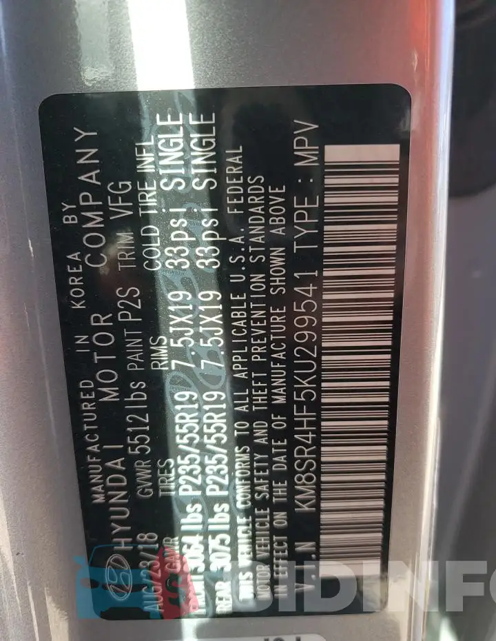 KM8SR4HF5KU299541 Photo# 14